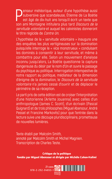 Discours de la servitude volontaire (9782252046531-back-cover)