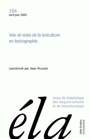 Études de linguistique appliquée - N°2/2009, Voix et voies de la lexiculture en lexicographie (9782252036983-front-cover)