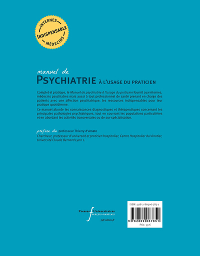 Manuel de psychiatrie à l'usage du praticien (9782869067851-back-cover)