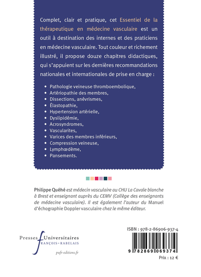 Essentiel de la thérapeutique en médecine vasculaire, A L'USAGE DE L'INTERNE ET DU PRATICIEN (9782869069374-back-cover)