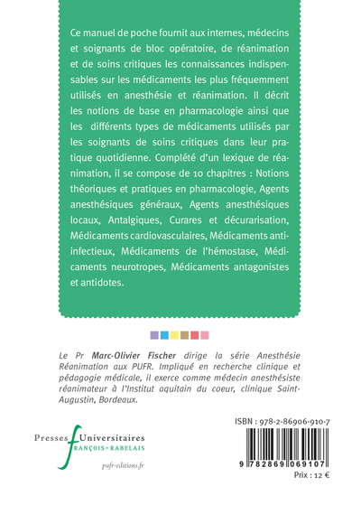 Manuel des médicaments utilisés en anesthésie et réanimation (9782869069107-back-cover)
