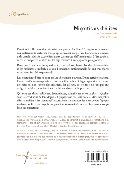 Migrations d'élites, Une histoire-monde (XVIe-XXIe siècle) (9782869068872-back-cover)