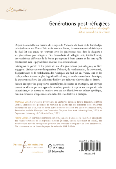Générations post-réfugiées, Les descendants de réfugiés d'Asie du Sud-Est en France (9782869068995-back-cover)
