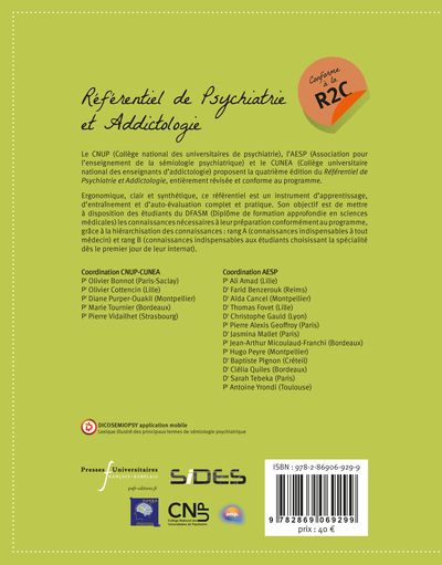 EDN référentiel de Psychiatrie et addictologie (4e édition conforme à la R2C), Psychiatrie de l'adulte. Psychiatrie de l'enfant  (9782869069299-back-cover)