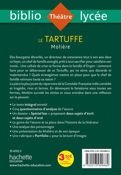 Bibliolycée - Le Tartuffe, Molière (9782013949880-back-cover)