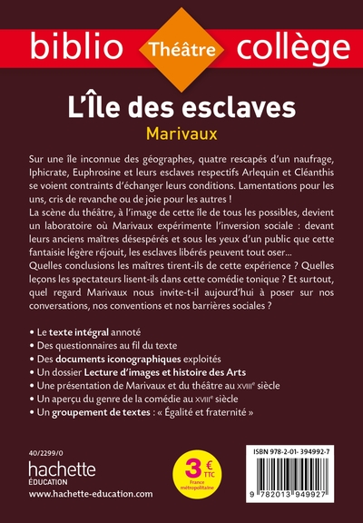 Bibliocollège - L'île des esclaves, Marivaux (9782013949927-back-cover)