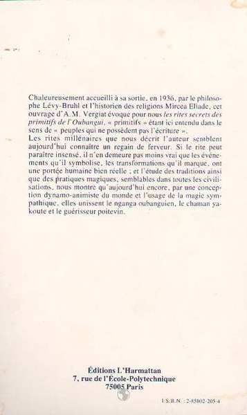 Les rites secrets des primitifs de l'Oubangui (9782858022052-back-cover)