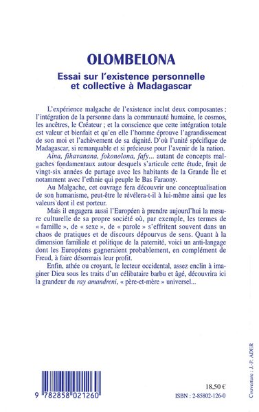 Olombelona, L'intuition malgache de l'existence (9782858021260-back-cover)