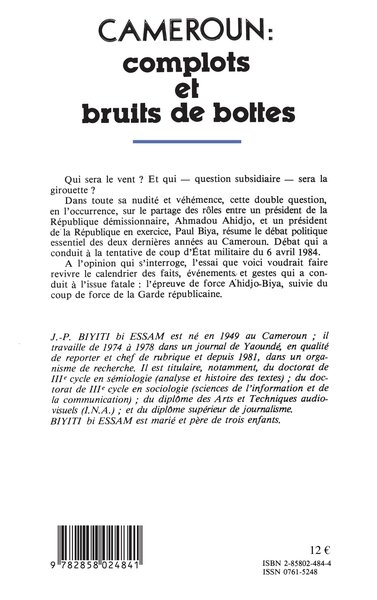 Cameroun : complots et bruits de bottes (9782858024841-back-cover)