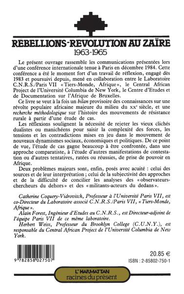 Rébellions et Révolutions au Zaïre (1963-1965), Tome 1 (9782858027507-back-cover)