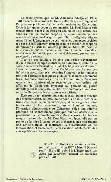 Cameroun, la fin du maquis?, "Presse, livre et ouverture démocratique" (9782858027200-back-cover)