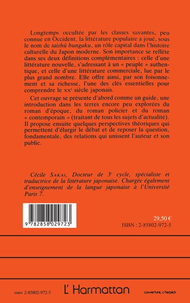 Histoire de la littérature japonaise, (1900-1980) (9782858029723-back-cover)