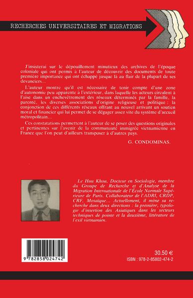 les vietnamiens en france insertion et identité. (9782858024742-back-cover)