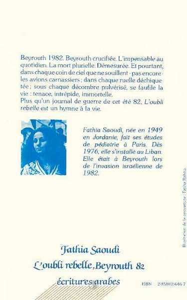L'oubli rebelle - Beyrouth 82 (9782858026463-back-cover)
