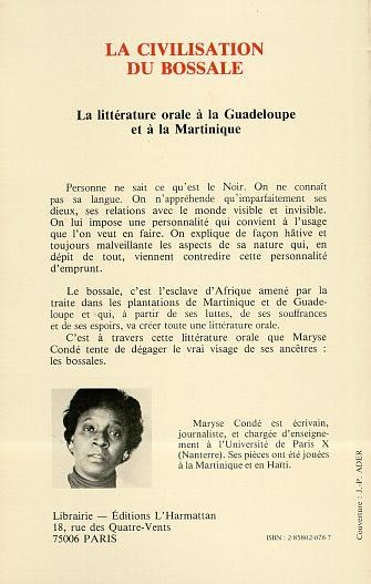 La civilisation du Bossale, Réflexions sur la littérature orale à la Guadeloupe et à la Martinique (9782858020782-back-cover)