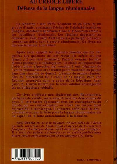 DU CRÉOLE OPPRIMÉ AU CREOLE LIBÉRÉ (9782858020294-back-cover)