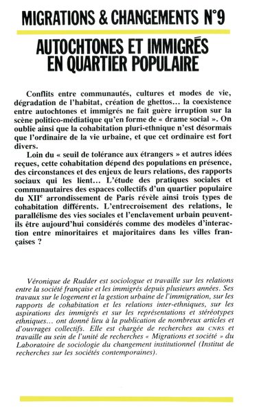 Autochtones et immigrés en quartier populaire (9782858029280-back-cover)