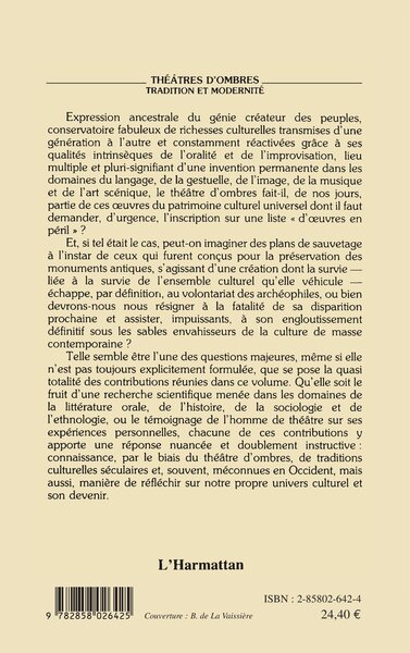 Théâtres d'ombre, Tradition et modernité (9782858026425-back-cover)