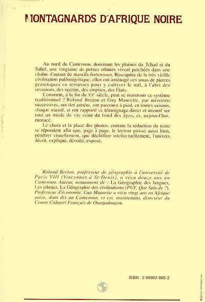 Montagnards d'Afrique noire, Les Hommes de la pierre et du mil - Haut-Mandara, Nord-Cameroun (9782858028054-back-cover)