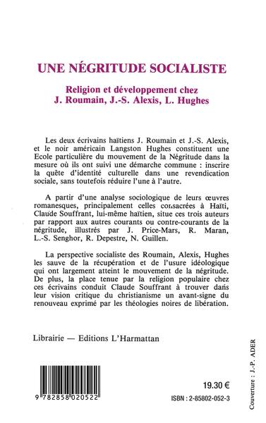 Une négritude socialiste, Religion et développement chez J. Roumain, J. S. Alexis et L. Hughes (9782858020522-back-cover)