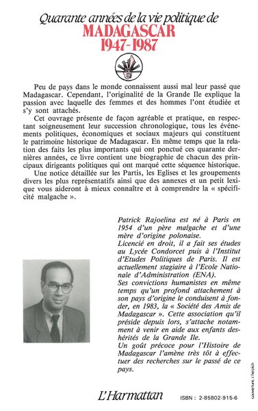 Quarante années de la vie politique de Madagascar (1947-1987) (9782858022151-back-cover)