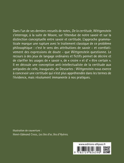 Wittgenstein, De la certitude (9782729826390-back-cover)