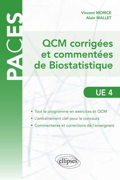 QCM commentées et corrigées de Biostatistique - UE4 (9782729871871-front-cover)