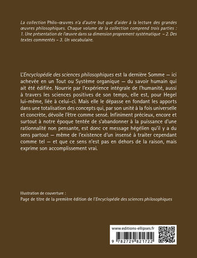 Hegel, Encylopédie des sciences philosophiques (9782729821722-back-cover)