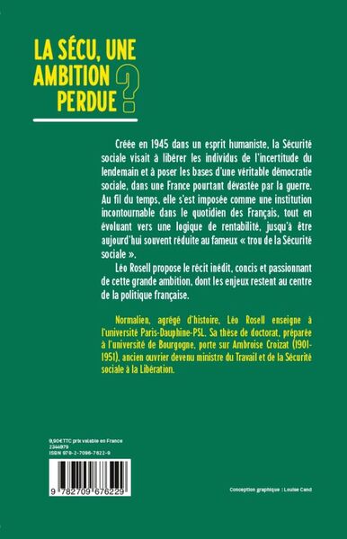 La Sécu, une ambition perdue ?, De la solidarité à la rentabilité (9782709676229-back-cover)