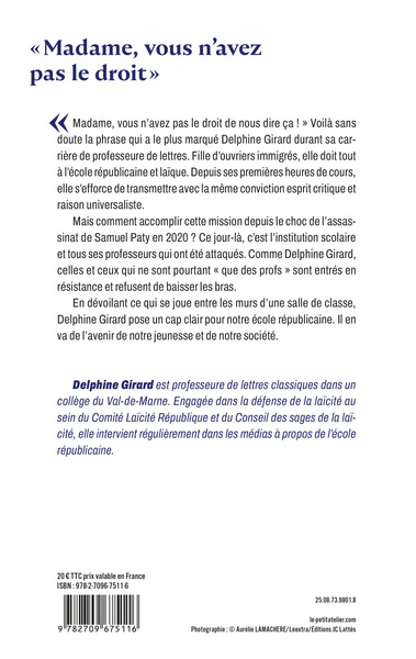 Madame, vous n'avez pas le droit !, Défendre la laïcité après le choc Samuel Paty (9782709675116-back-cover)