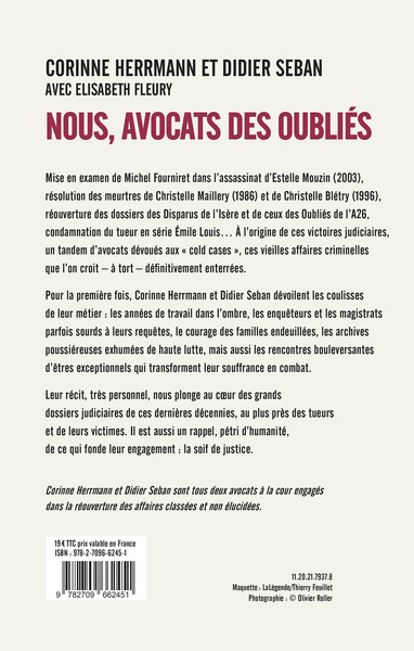 Nous, avocats des oubliés, Sur la piste des crimes non résolus (9782709662451-back-cover)