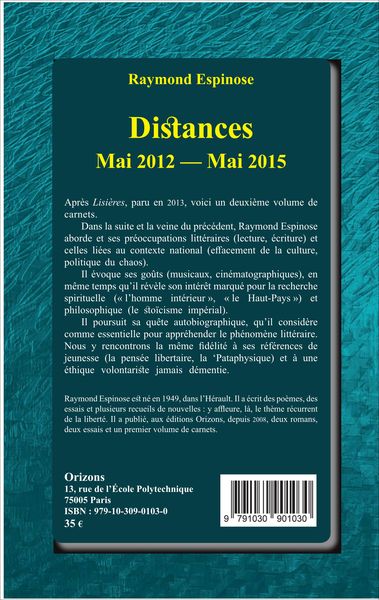 Distances Mai 2012 - Mai 2015 (9791030901030-back-cover)