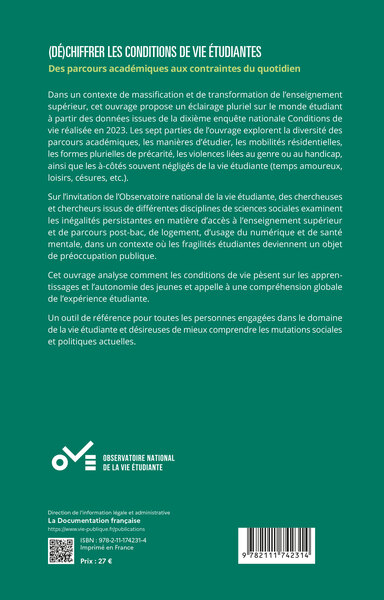 (Dé)chiffrer les conditions de vie étudiantes, Des parcours académiques aux contraintes du quotidien (9782111742314-back-cover)