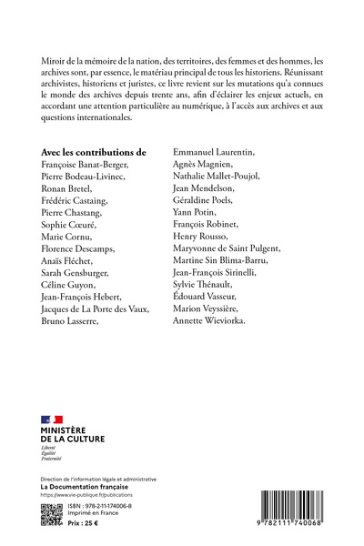 La métamorphose des archives, 1990-2020 (9782111740068-back-cover)