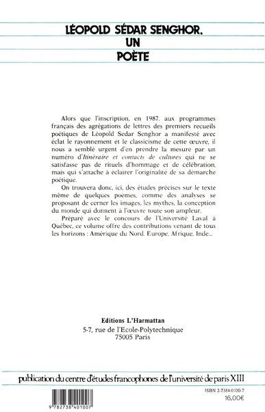 Itinéraires et Contacts de cultures, Léopold Sédar Senghor, un poète (9782738401007-back-cover)