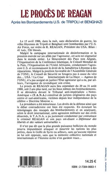 Le procès de Reagan après les bombardements US de Tripoli et Benghazi (9782738406835-back-cover)