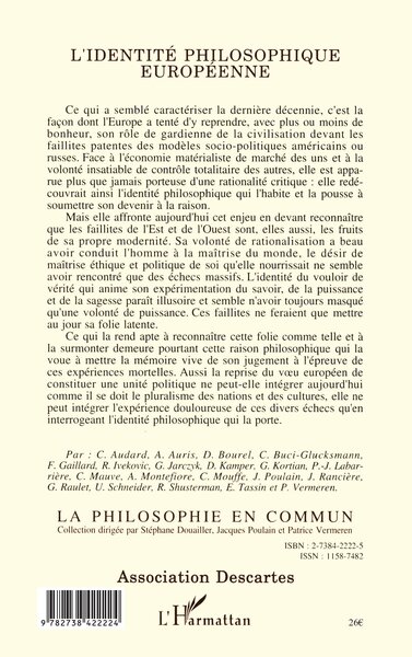 L'identité philosophique européenne (9782738422224-back-cover)