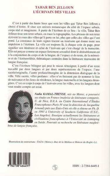 TAHAR BEN JELLOUN L'ECRIVAIN DES VILLES (9782738464491-back-cover)