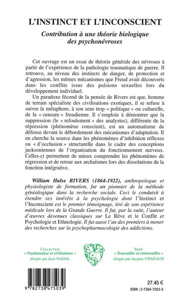 L'INSTINCT ET L'INCONSCIENT, Contribution à une théorie biologique des psychonévroses (9782738475039-back-cover)