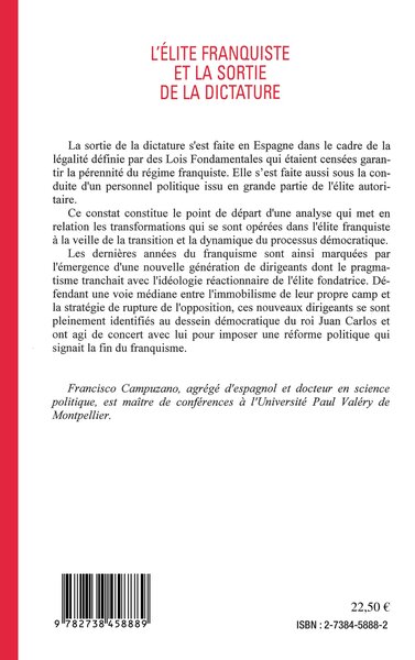 L'ELITE FRANQUISTE ET LA SORTIE DE LA DICTATURE (9782738458889-back-cover)