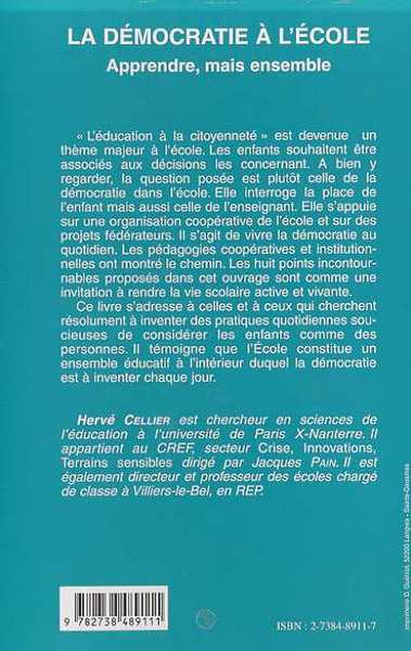 LA DEMOCRATIE A L'ECOLE, Apprendre, mais ensemble (9782738489111-back-cover)