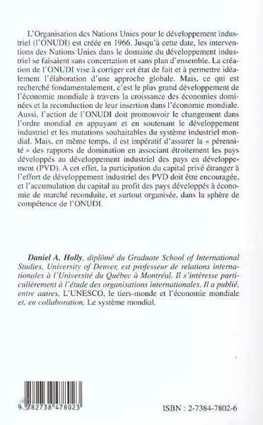 L'ONUDI, L'Organisation des Nations Unies pour le Développement Industriel (1967-1995) (9782738478023-back-cover)
