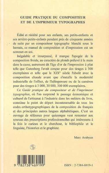 GUIDE PRATIQUE DU COMPOSITEUR ET DE L'IMPRIMEUR TYPOGRAPHES (9782738469199-back-cover)