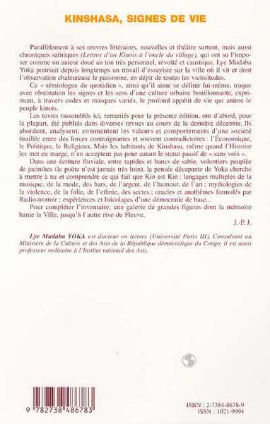Cahiers Africains, KINSHASA, SIGNES DE VIE (9782738486783-back-cover)