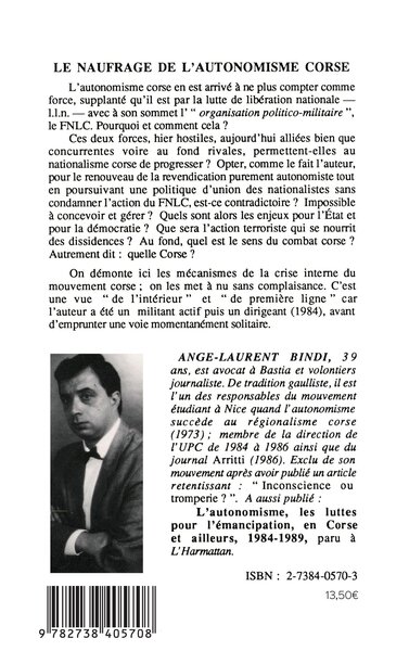 Le naufrage de l'autonomisme corse (1982-1987) (9782738405708-back-cover)