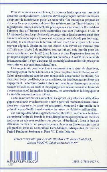 LES SOURCES HISTORIQUES DANS LES TIERS-MONDES (9782738450272-back-cover)