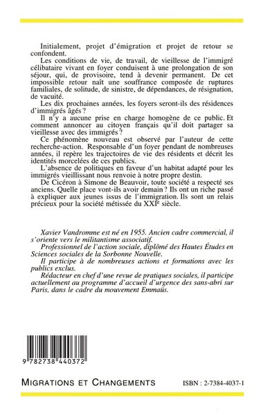 Vieillir immigré et célibataire en foyer, Le cas de la résidence sociale du Bourget en Seine-Saint-Denis (1990-1992) (9782738440372-back-cover)