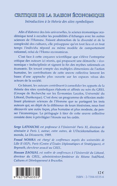 CRITIQUE DE LA RAISON ÉCONOMIQUE, Introduction à la théorie des sites symboliques (9782738483355-back-cover)