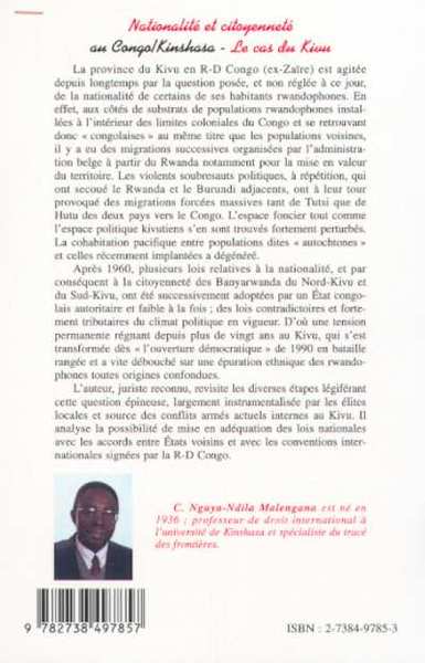 NATIONALITÉ ET CITOYENNETÉ AU CONGO/KINSHASA, Le cas du Kivu (9782738497857-back-cover)