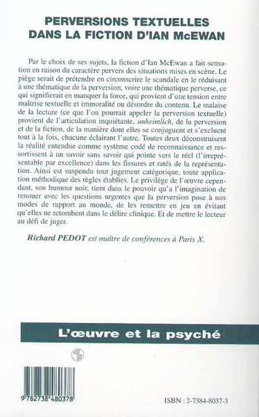 PERVERSIONS TEXTUELLES DANS LA FICTION D'IAN MC EWAN (9782738480378-back-cover)